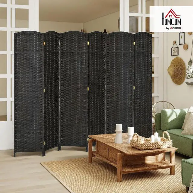 Alt view image 2 of 7 - Room Divider 6 Panel Folding Privacy Screen 5.6' Tall Nature Wood | Freestanding Partition, Home Office, Bedroom