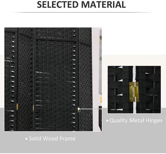 Alt view image 5 of 7 - Room Divider 6 Panel Folding Privacy Screen 5.6' Tall Nature Wood | Freestanding Partition, Home Office, Bedroom