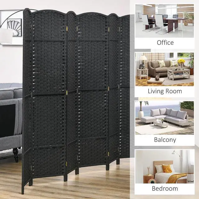 Alt view image 6 of 7 - Room Divider 6 Panel Folding Privacy Screen 5.6' Tall Nature Wood | Freestanding Partition, Home Office, Bedroom
