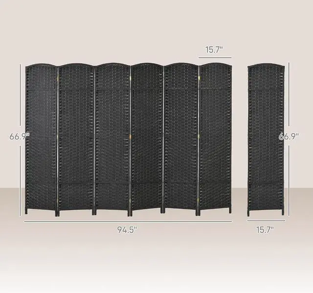 Alt view image 7 of 7 - Room Divider 6 Panel Folding Privacy Screen 5.6' Tall Nature Wood | Freestanding Partition, Home Office, Bedroom