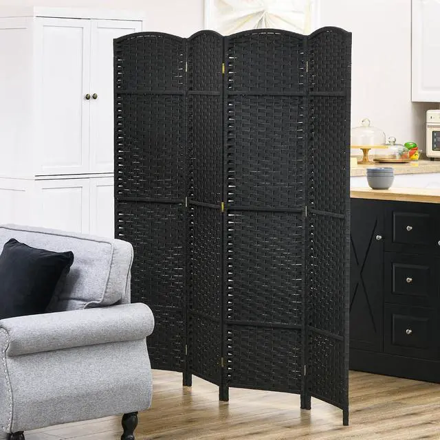 Alt view image 6 of 7 - Room Divider 4 Panel Folding Privacy Screen 5.6' Tall Nature Wood | Freestanding Partition, Home Office, Bedroom
