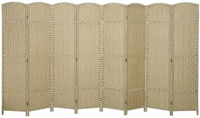 Main image of Room Divider 8 Panel Folding Privacy Screen 5.6' Tall Beige | Freestanding Partition, Home Office, Bedroom