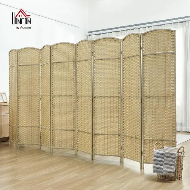 Alt view image 2 of 7 - Room Divider 8 Panel Folding Privacy Screen 5.6' Tall Beige | Freestanding Partition, Home Office, Bedroom