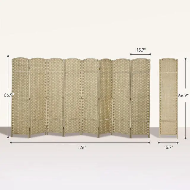 Alt view image 7 of 7 - Room Divider 8 Panel Folding Privacy Screen 5.6' Tall Beige | Freestanding Partition, Home Office, Bedroom