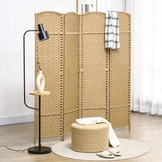 Alt view image 2 of 7 - Room Divider 4 Panel Folding Privacy Screen 5.6' Tall Black | Folding PP Wall Partition, Pine Wood Frame, Freestanding Room Separator, Bedroom Home Office, No Assembly