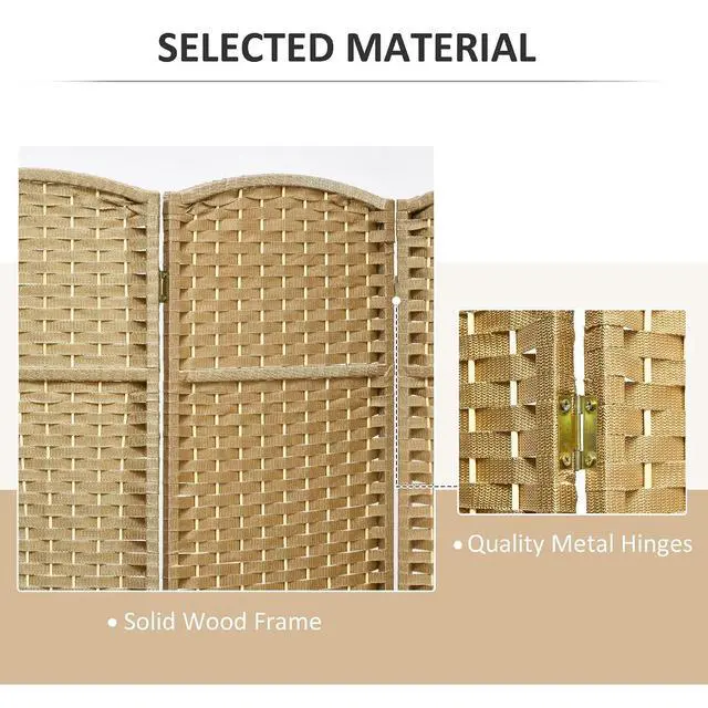 Alt view image 5 of 7 - Room Divider 4 Panel Folding Privacy Screen 5.6' Tall Black | Folding PP Wall Partition, Pine Wood Frame, Freestanding Room Separator, Bedroom Home Office, No Assembly