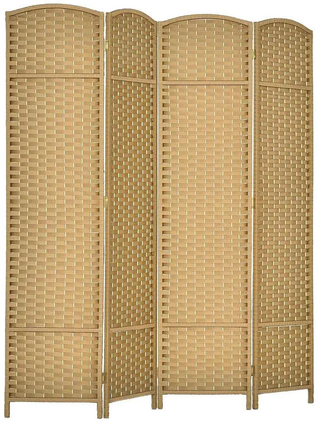 Main image of Room Divider 4 Panel Folding Privacy Screen 5.6' Tall Black | Folding PP Wall Partition, Pine Wood Frame, Freestanding Room Separator, Bedroom Home Office, No Assembly