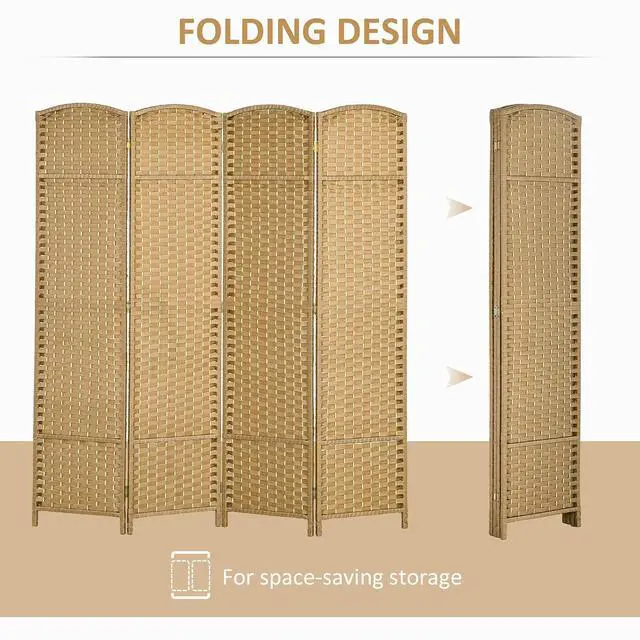 Alt view image 4 of 7 - Room Divider 4 Panel Folding Privacy Screen 5.6' Tall Black | Folding PP Wall Partition, Pine Wood Frame, Freestanding Room Separator, Bedroom Home Office, No Assembly