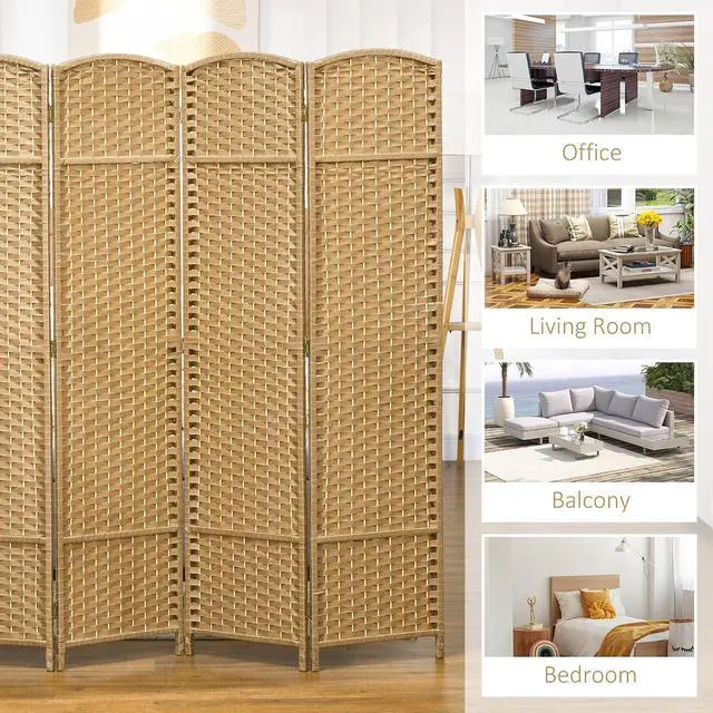 Alt view image 6 of 7 - Room Divider 4 Panel Folding Privacy Screen 5.6' Tall Black | Folding PP Wall Partition, Pine Wood Frame, Freestanding Room Separator, Bedroom Home Office, No Assembly