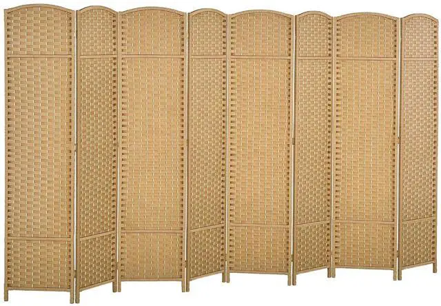 Main image of Room Divider 8 Panel Folding Privacy Screen 5.6' Tall Nature Wood | Freestanding Partition, Home Office, Bedroom
