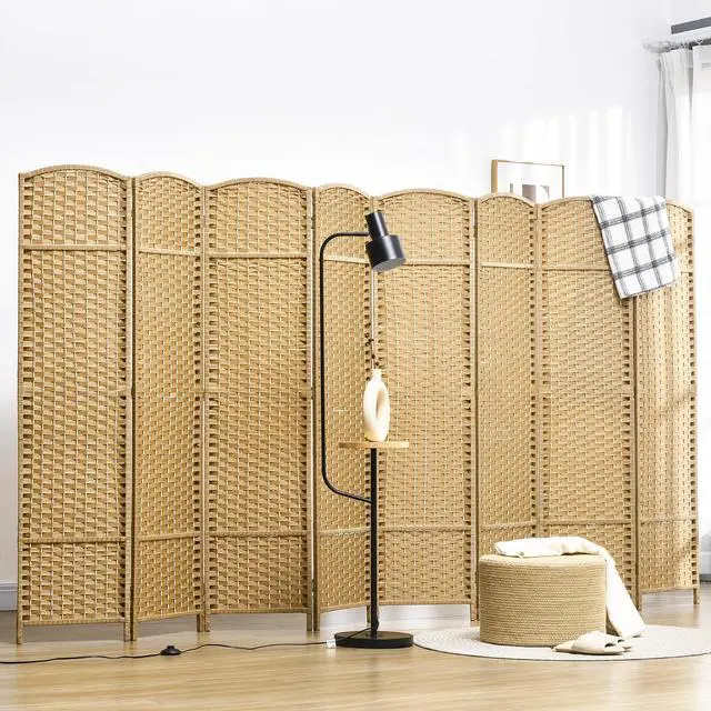 Alt view image 2 of 7 - Room Divider 8 Panel Folding Privacy Screen 5.6' Tall Nature Wood | Freestanding Partition, Home Office, Bedroom