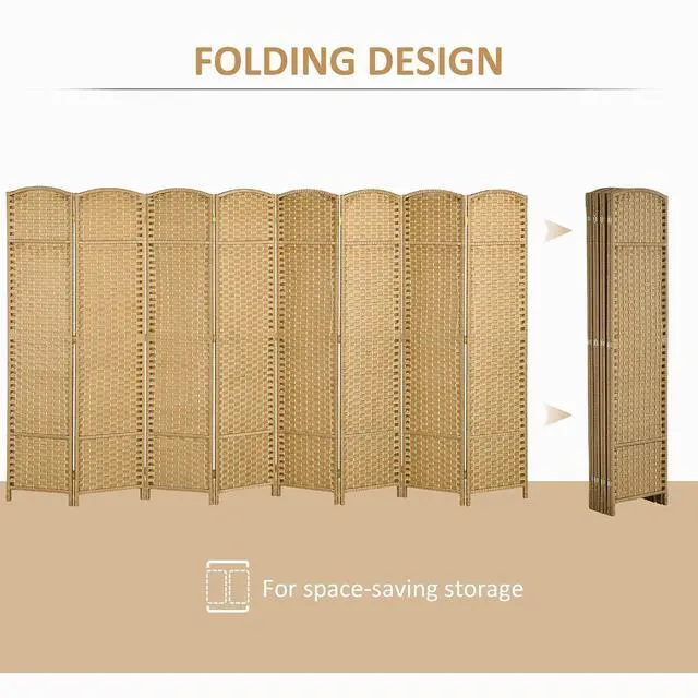 Alt view image 4 of 7 - Room Divider 8 Panel Folding Privacy Screen 5.6' Tall Nature Wood | Freestanding Partition, Home Office, Bedroom