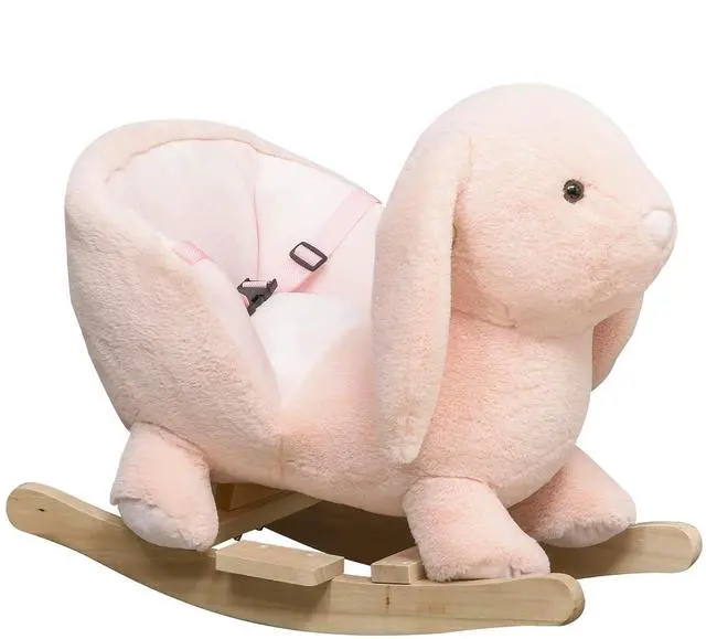 Main image of Qaba Baby Rocking Horse with Simulated Sound for Toddler 18-36 Months Pink | Plush Rabbit Animal Rocker, Wooden Base, Seat Belt, Stuffed Rocking Chair