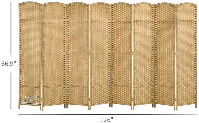 Alt view image 7 of 7 - Room Divider 8 Panel Folding Privacy Screen 5.6' Tall Nature Wood | Freestanding Partition, Home Office, Bedroom