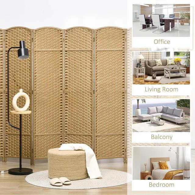 Alt view image 6 of 7 - Room Divider 8 Panel Folding Privacy Screen 5.6' Tall Nature Wood | Freestanding Partition, Home Office, Bedroom