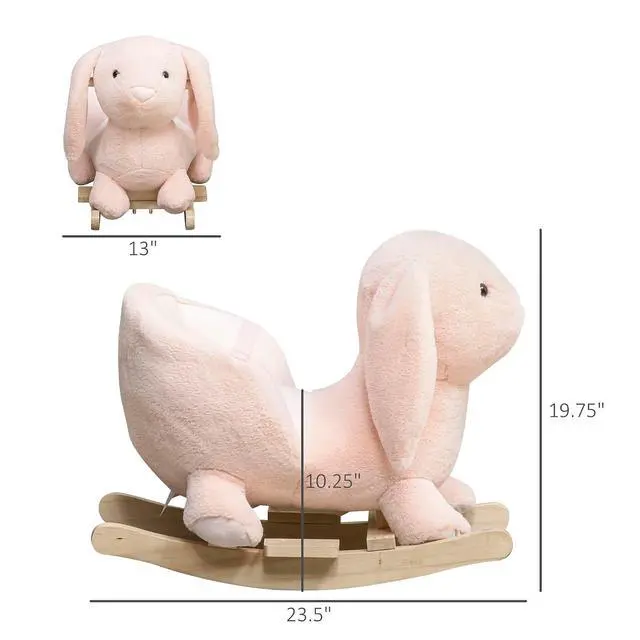 Alt view image 7 of 7 - Qaba Baby Rocking Horse with Simulated Sound for Toddler 18-36 Months Pink | Plush Rabbit Animal Rocker, Wooden Base, Seat Belt, Stuffed Rocking Chair