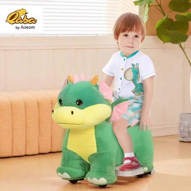 Alt view image 2 of 7 - Qaba 6V Kids Ride on Horse Battery Powered Triceratops Shaped Music Green | Ride on Toy, Electric Riding Animal, Washable Cover, PU Wheels, Foot Pedal, Forward, for Girls Boys 1.5-5 Years