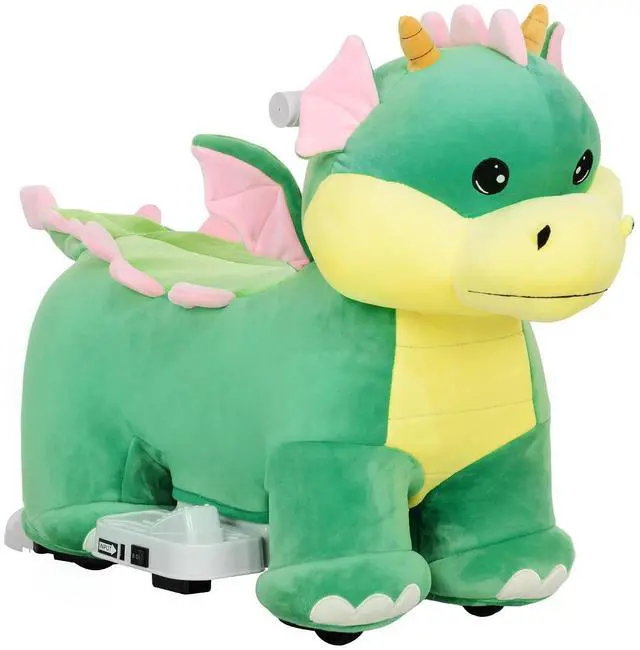 Main image of Qaba 6V Kids Ride on Horse Battery Powered Triceratops Shaped Music Green | Ride on Toy, Electric Riding Animal, Washable Cover, PU Wheels, Foot Pedal, Forward, for Girls Boys 1.5-5 Years