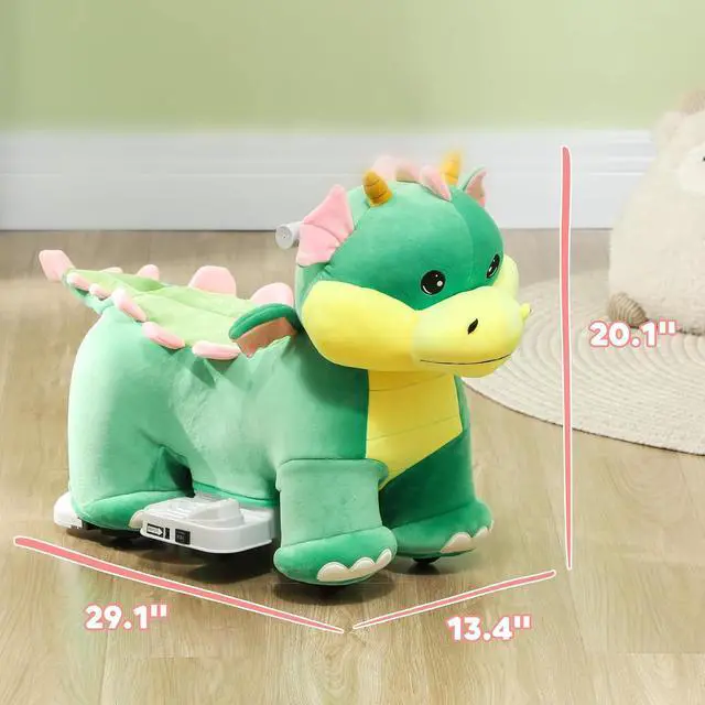 Alt view image 7 of 7 - Qaba 6V Kids Ride on Horse Battery Powered Triceratops Shaped Music Green | Ride on Toy, Electric Riding Animal, Washable Cover, PU Wheels, Foot Pedal, Forward, for Girls Boys 1.5-5 Years
