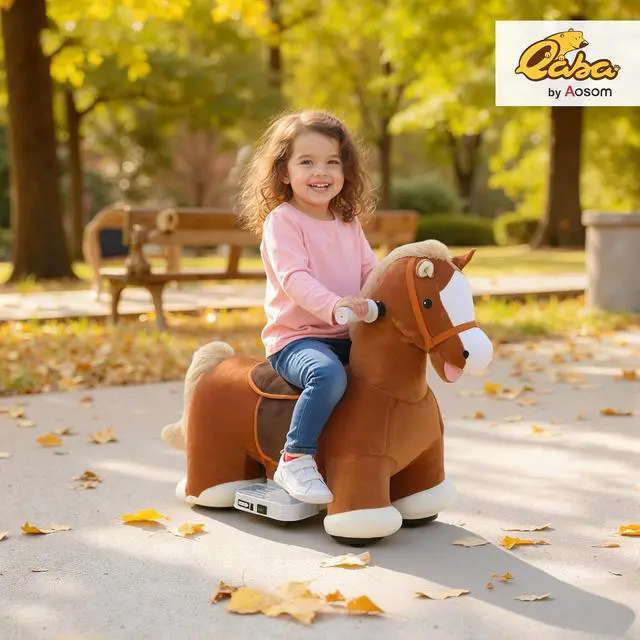 Alt view image 2 of 7 - Qaba 6V Kids Ride on Horse Battery Powered Horse Shaped Music Dark Brown | Ride on Toy, Electric Riding Animal, Soft Touch, PU Wheels, Foot Pedal, Forward, for Girls Boys 1.5-5 Years