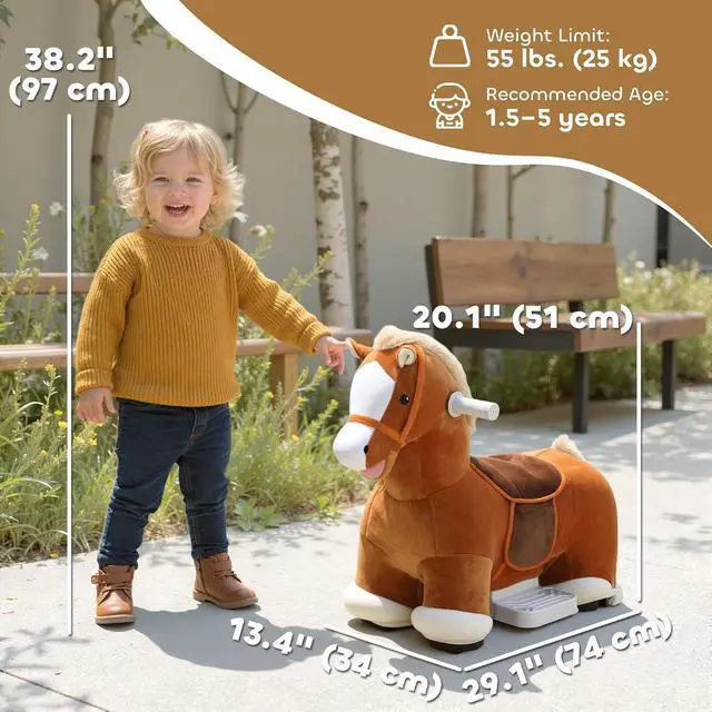 Alt view image 7 of 7 - Qaba 6V Kids Ride on Horse Battery Powered Horse Shaped Music Dark Brown | Ride on Toy, Electric Riding Animal, Soft Touch, PU Wheels, Foot Pedal, Forward, for Girls Boys 1.5-5 Years