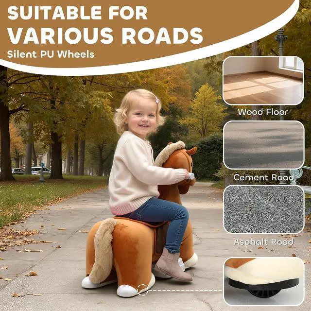 Alt view image 5 of 7 - Qaba 6V Kids Ride on Horse Battery Powered Horse Shaped Music Dark Brown | Ride on Toy, Electric Riding Animal, Soft Touch, PU Wheels, Foot Pedal, Forward, for Girls Boys 1.5-5 Years