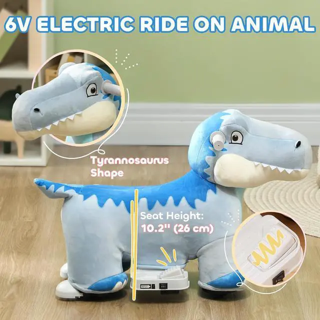 Alt view image 3 of 7 - Qaba 6V Kids Ride on Horse Battery Powered Tyrannosaurus Shaped Music Blue | Ride on Toy, Electric Riding Animal, Soft Touch, PU Wheels, Foot Pedal, Forward, for Girls Boys 18-36 Months