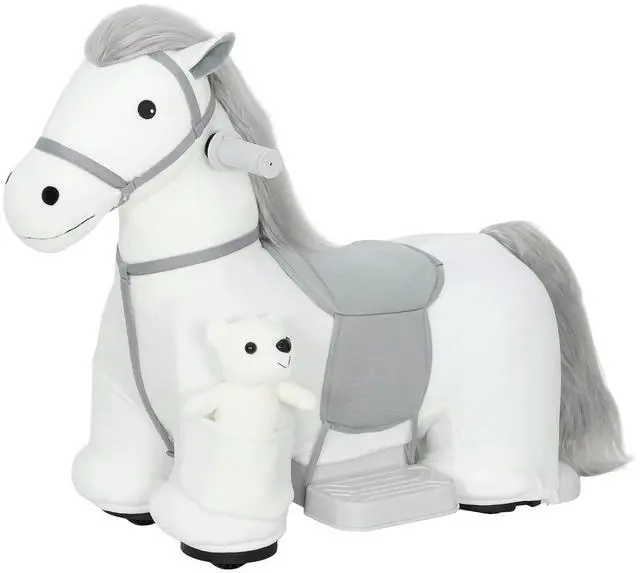 Main image of Qaba 6V Kids Ride on Horse, Battery Powered Riding Pony w/Bear Music White | Ride on Toy, Electric Riding Animal, Washable Cover, PU Wheels, Foot Pedal, Forward, for Girls Boys 1.5-5 Years