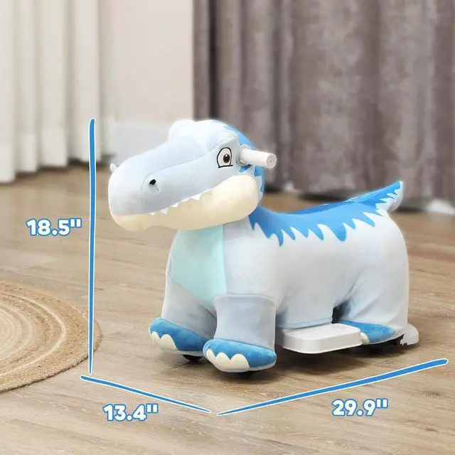 Alt view image 7 of 7 - Qaba 6V Kids Ride on Horse Battery Powered Tyrannosaurus Shaped Music Blue | Ride on Toy, Electric Riding Animal, Soft Touch, PU Wheels, Foot Pedal, Forward, for Girls Boys 18-36 Months