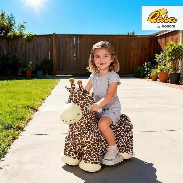 Alt view image 2 of 7 - Qaba 6V Kids Ride On Horse Battery Powered Giraffe Shaped Music Brown | Ride on Toy, Electric Riding Animal, Washable Cover, PU Wheels, Foot Pedal, Forward, for Girls Boys 1.5-5 Years