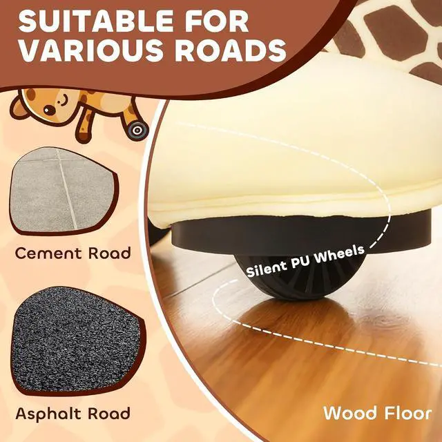 Alt view image 5 of 7 - Qaba 6V Kids Ride On Horse Battery Powered Giraffe Shaped Music Brown | Ride on Toy, Electric Riding Animal, Washable Cover, PU Wheels, Foot Pedal, Forward, for Girls Boys 1.5-5 Years