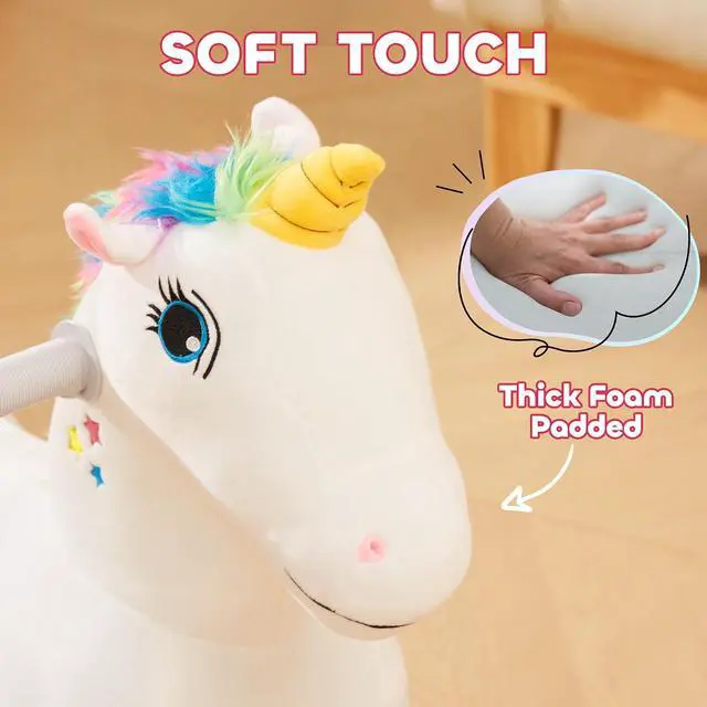 Alt view image 4 of 7 - Qaba 6V Kids Ride on Horse Battery Powered Unicorn Shaped Music White | Ride on Toy, Electric Riding Animal, Soft Touch, PU Wheels, Foot Pedal, Forward, for Girls Boys 18-36 Months