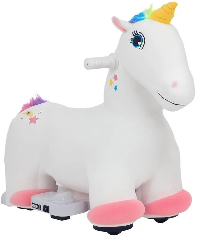 Main image of Qaba 6V Kids Ride on Horse Battery Powered Unicorn Shaped Music White | Ride on Toy, Electric Riding Animal, Soft Touch, PU Wheels, Foot Pedal, Forward, for Girls Boys 18-36 Months