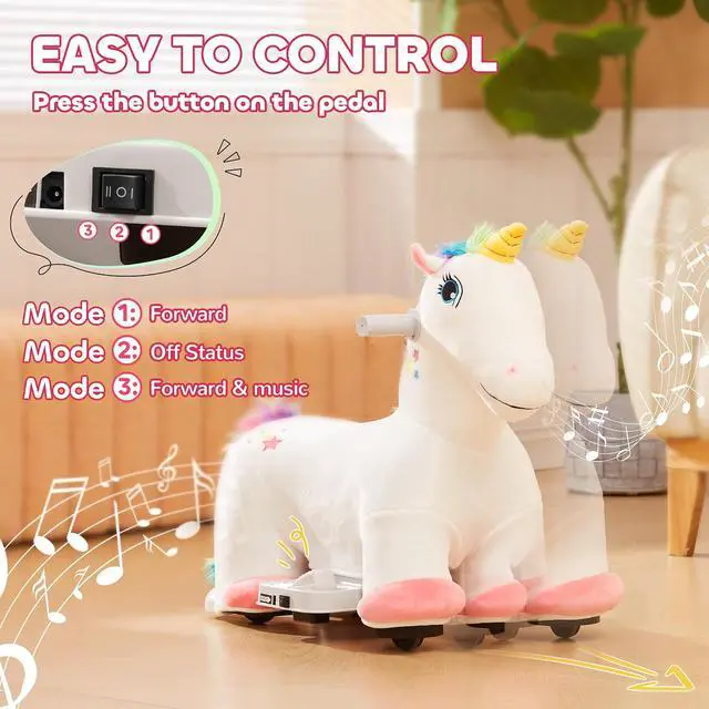 Alt view image 5 of 7 - Qaba 6V Kids Ride on Horse Battery Powered Unicorn Shaped Music White | Ride on Toy, Electric Riding Animal, Soft Touch, PU Wheels, Foot Pedal, Forward, for Girls Boys 18-36 Months