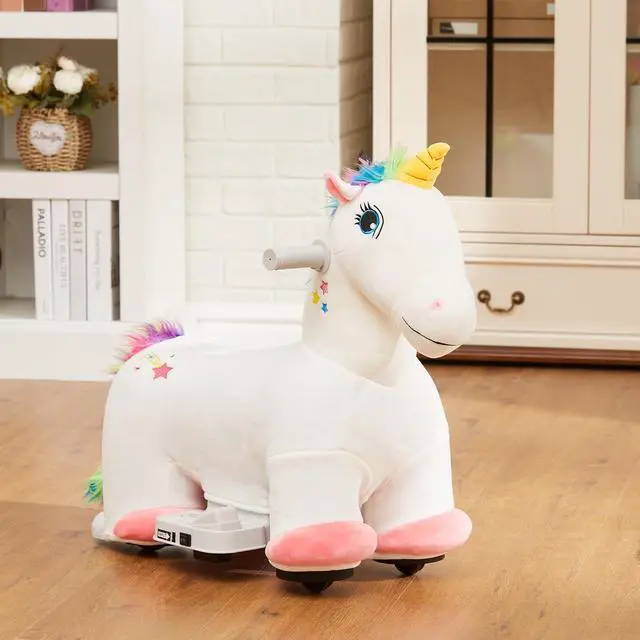 Alt view image 2 of 7 - Qaba 6V Kids Ride on Horse Battery Powered Unicorn Shaped Music White | Ride on Toy, Electric Riding Animal, Soft Touch, PU Wheels, Foot Pedal, Forward, for Girls Boys 18-36 Months