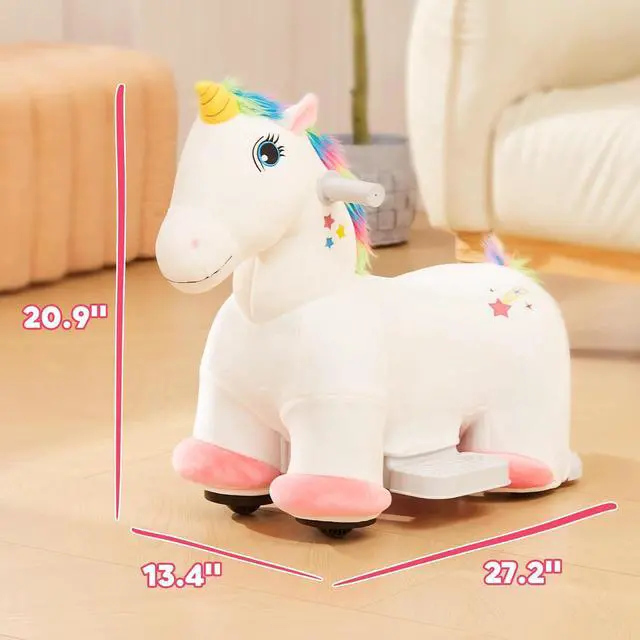 Alt view image 7 of 7 - Qaba 6V Kids Ride on Horse Battery Powered Unicorn Shaped Music White | Ride on Toy, Electric Riding Animal, Soft Touch, PU Wheels, Foot Pedal, Forward, for Girls Boys 18-36 Months
