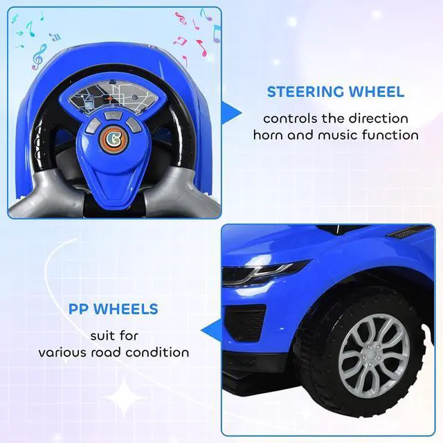 Alt view image 4 of 7 - 3 in 1 Push Cars for Toddlers with Horn Music for 18-36 Months Blue | Kid Ride on Stroller, Sliding Car, Light Function, Secure Bar, Ride on Toy, for Boy Girl