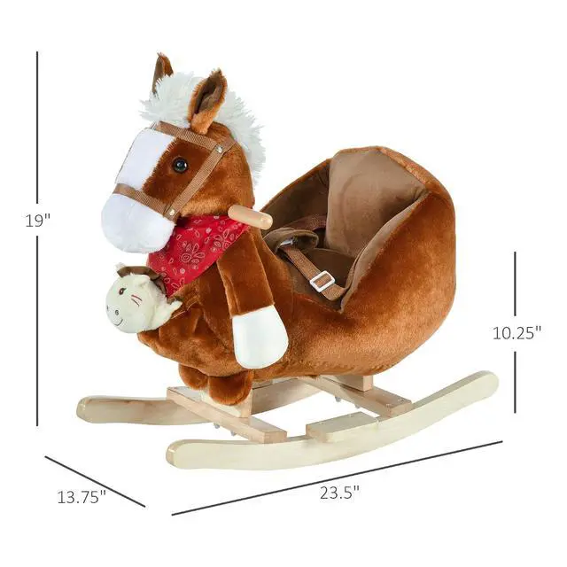 Alt view image 7 of 7 - Qaba Kids Ride-On Rocking Horse Toy with Lullaby Song 18-36 Months Brown | Hand Puppets, Soft Plush Fabric, for Children