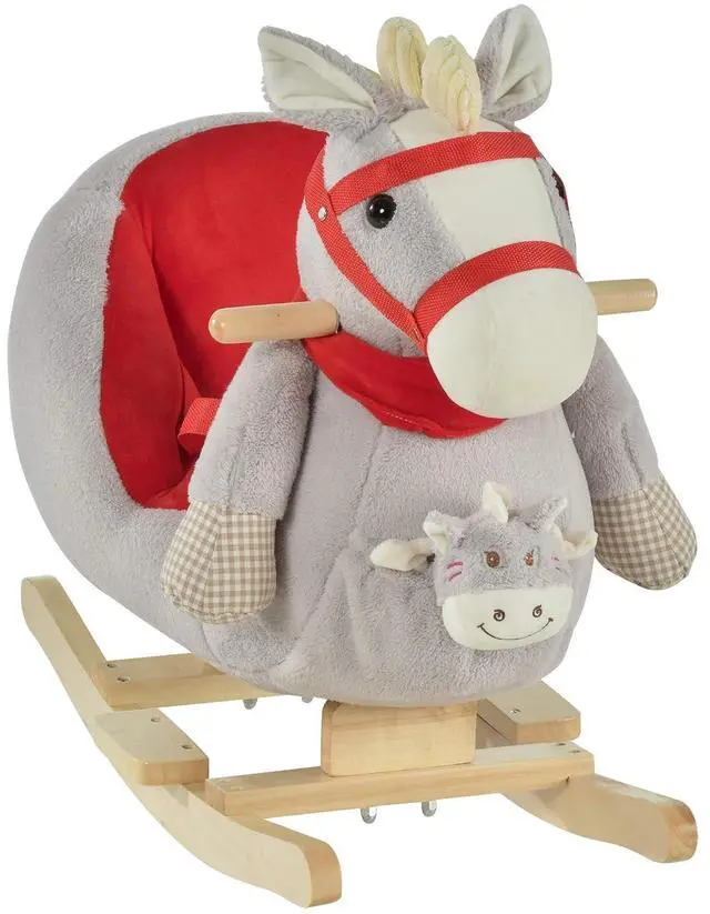Main image of Qaba Kids Ride-On Rocking Horse Toy Rocker Lullaby Song 18-36 Months Gray | Hand Puppets, Soft Plush Fabric, for Children