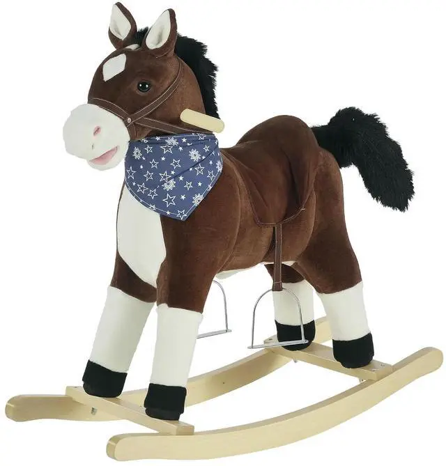 Main image of Qaba Kids Plush Ride-On Rocking Horse Toy with Fun Realistic Sounds Brown | Cowboy Rocker, for Child 3-6 Years Old