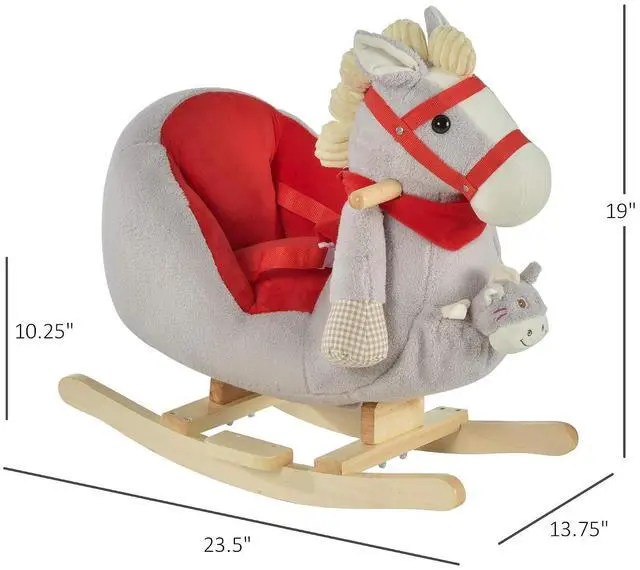 Alt view image 7 of 7 - Qaba Kids Ride-On Rocking Horse Toy Rocker Lullaby Song 18-36 Months Gray | Hand Puppets, Soft Plush Fabric, for Children