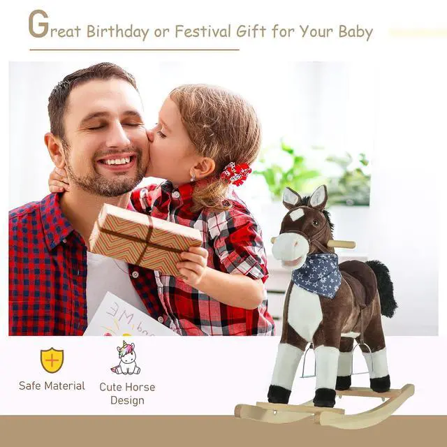 Alt view image 3 of 7 - Qaba Kids Plush Ride-On Rocking Horse Toy with Fun Realistic Sounds Brown | Cowboy Rocker, for Child 3-6 Years Old