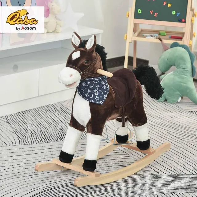 Alt view image 2 of 7 - Qaba Kids Plush Ride-On Rocking Horse Toy with Fun Realistic Sounds Brown | Cowboy Rocker, for Child 3-6 Years Old