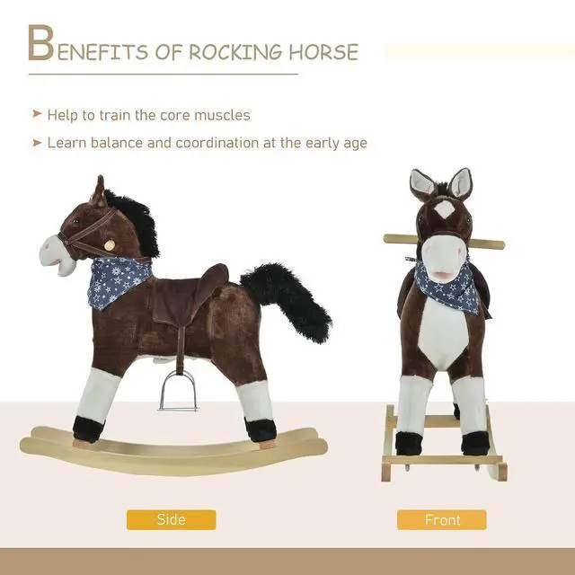 Alt view image 4 of 7 - Qaba Kids Plush Ride-On Rocking Horse Toy with Fun Realistic Sounds Brown | Cowboy Rocker, for Child 3-6 Years Old