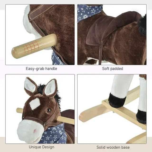 Alt view image 5 of 7 - Qaba Kids Plush Ride-On Rocking Horse Toy with Fun Realistic Sounds Brown | Cowboy Rocker, for Child 3-6 Years Old