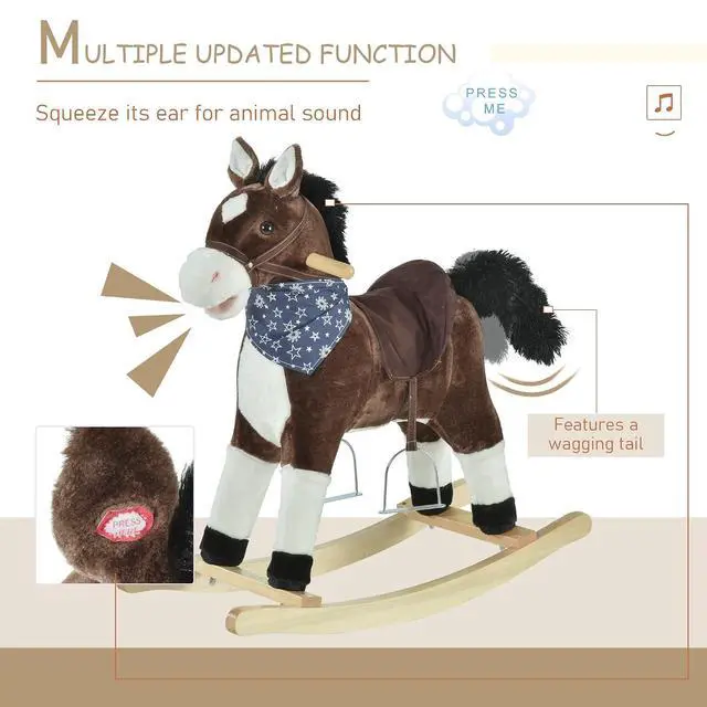 Alt view image 6 of 7 - Qaba Kids Plush Ride-On Rocking Horse Toy with Fun Realistic Sounds Brown | Cowboy Rocker, for Child 3-6 Years Old