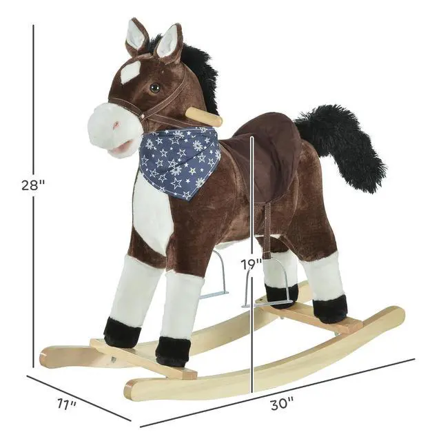 Alt view image 7 of 7 - Qaba Kids Plush Ride-On Rocking Horse Toy with Fun Realistic Sounds Brown | Cowboy Rocker, for Child 3-6 Years Old