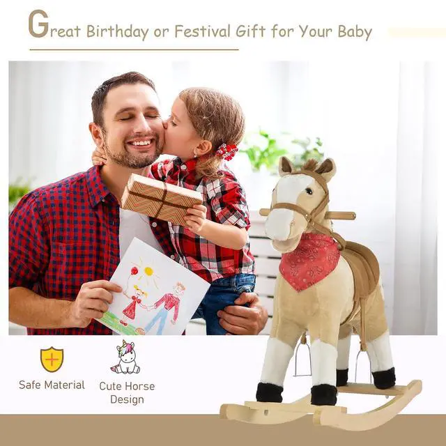 Alt view image 3 of 7 - Qaba Kids Plush Ride-On Rocking Horse Toy with Fun Realistic Sounds Beige | Cowboy Rocker, for Child 3-6 Years Old