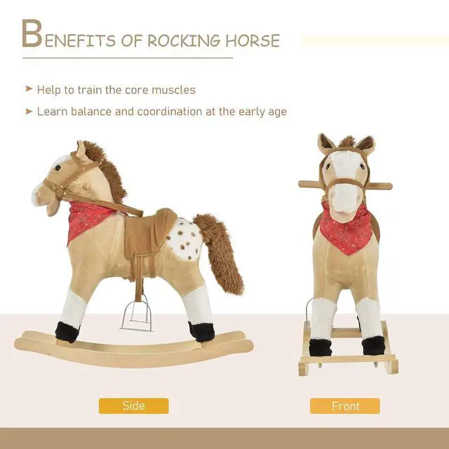 Alt view image 4 of 7 - Qaba Kids Plush Ride-On Rocking Horse Toy with Fun Realistic Sounds Beige | Cowboy Rocker, for Child 3-6 Years Old