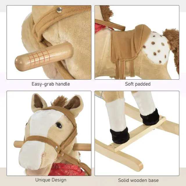 Alt view image 5 of 7 - Qaba Kids Plush Ride-On Rocking Horse Toy with Fun Realistic Sounds Beige | Cowboy Rocker, for Child 3-6 Years Old